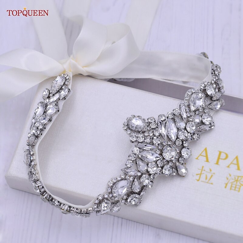 TOPQUEEN-Cinturón con diamantes de imitación para mujer, cinturón de diseñador para vestido de novia plateado, S462
