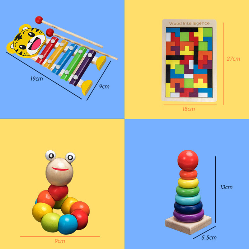 Brinquedo infantil montessori, blocos de madeira coloridos, chocalhos de música para bebês, memória educativa, presentes para o bebê