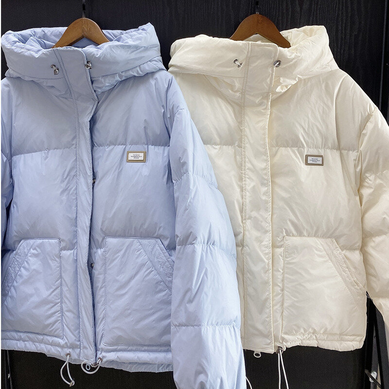 Inverno 90% pato branco para baixo casaco de parka feminino estilo longo solto casual para baixo jaqueta gola com capuz à prova de vento neve casaco