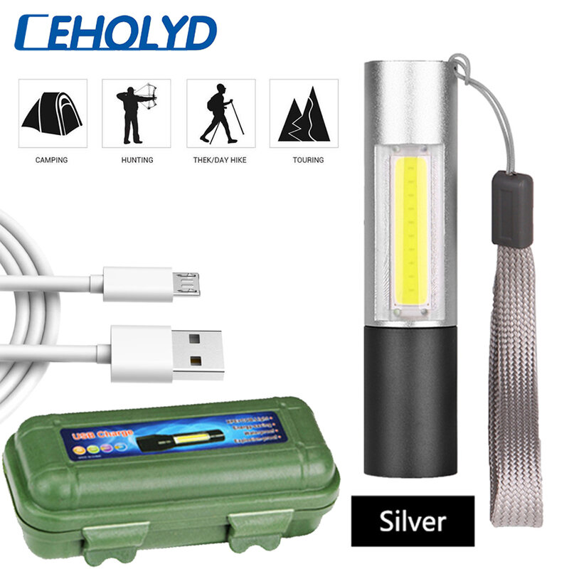 Mini linterna LED recargable por USB, superbrillante, 3 modos, COB, XP-G, Q5, impermeable, portátil, para Camping, luz nocturna
