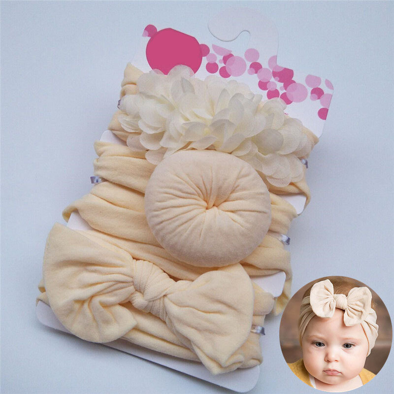 Diadema de flores para bebé recién nacido, turbante con lazo de conejo suave, accesorios para el cabello, 3 unids/lote, 2020