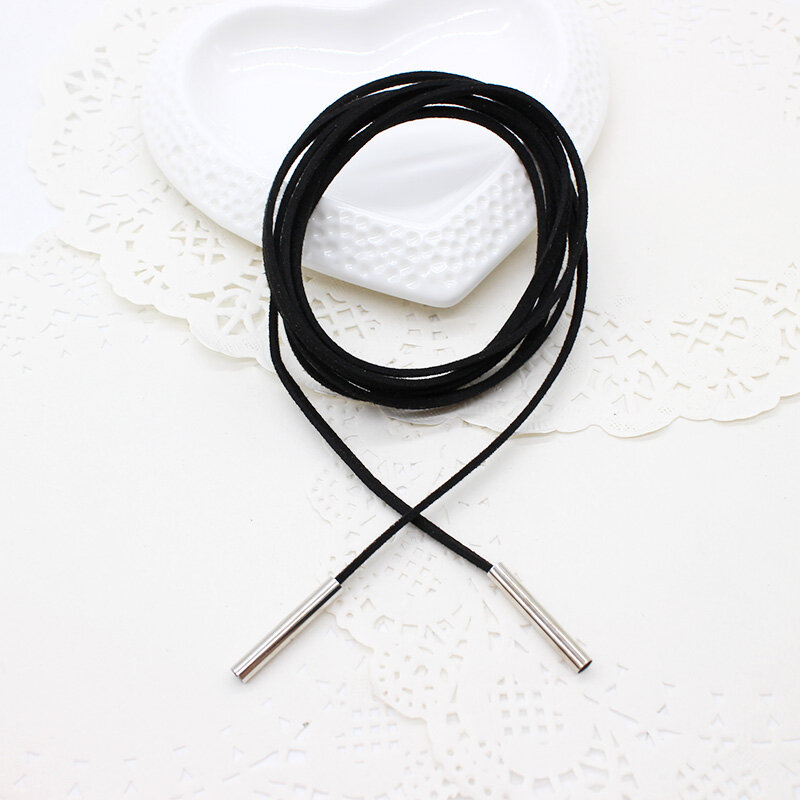 Colar gargantilha feminina, corda longa e tira de veludo, em couro, cor preta, 2019