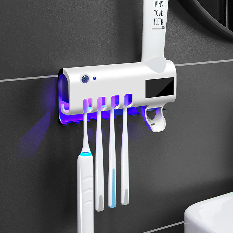 Smart UVแปรงสีฟันพลังงานแสงอาทิตย์ไฟฟ้าแปรงสีฟันฆ่าเชื้อทำความสะอาดWall MountยาสีฟันDispenserผู้ถือ