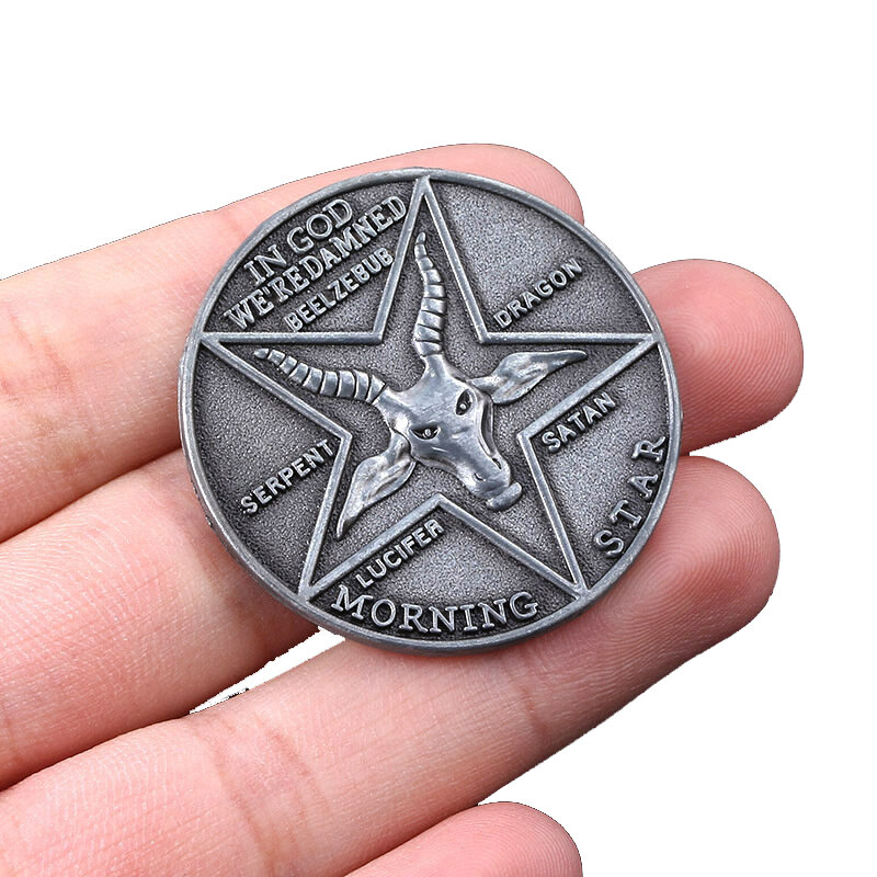 Insignia de moneda conmemorativa de Cosplay de la serie de TV Morningstar satánica pentecóst, accesorios de Metal de Halloween, moneda de utilería