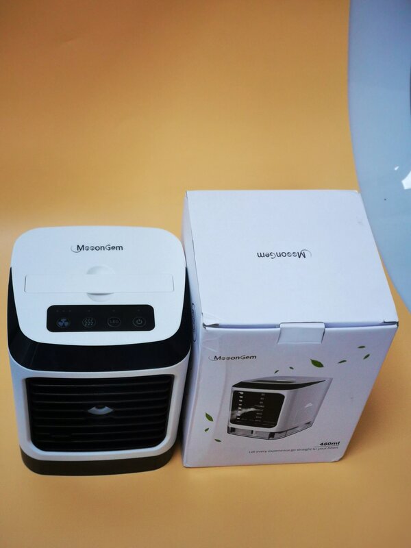 Mooongem espaço refrigerador ventilador mini condicionador de ar 7 cores led usb desktop condicionado umidificador purificador ventilador recarregável