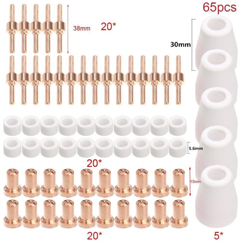Kit de boquillas de electrodos de punta de cortador de Plasma, PT31 consumibles para accesorios de repuesto, corte 30, 40, 50, herramientas de soldadura, 65 piezas