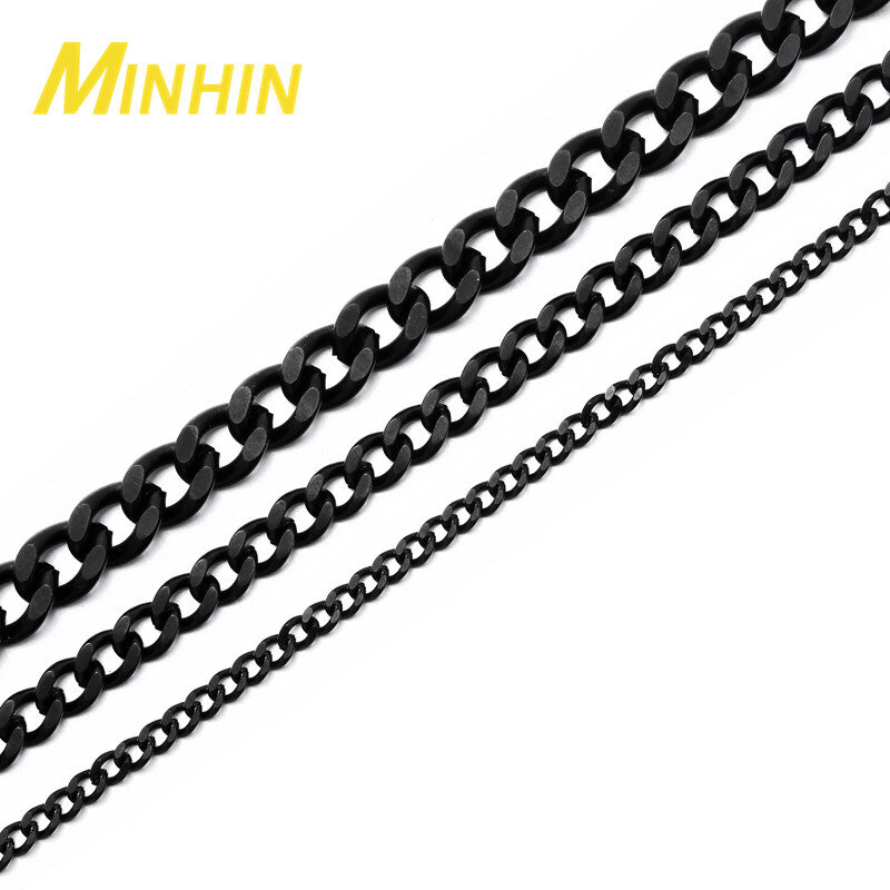 MINHIN الأساسية قلادة من الفولاذ المقاوم للصدأ للرجال النساء الكوبية ربط سلسلة المختنقون خمر الذهب الأسود الصلبة المعادن 40 50 60 سنتيمتر سلاسل