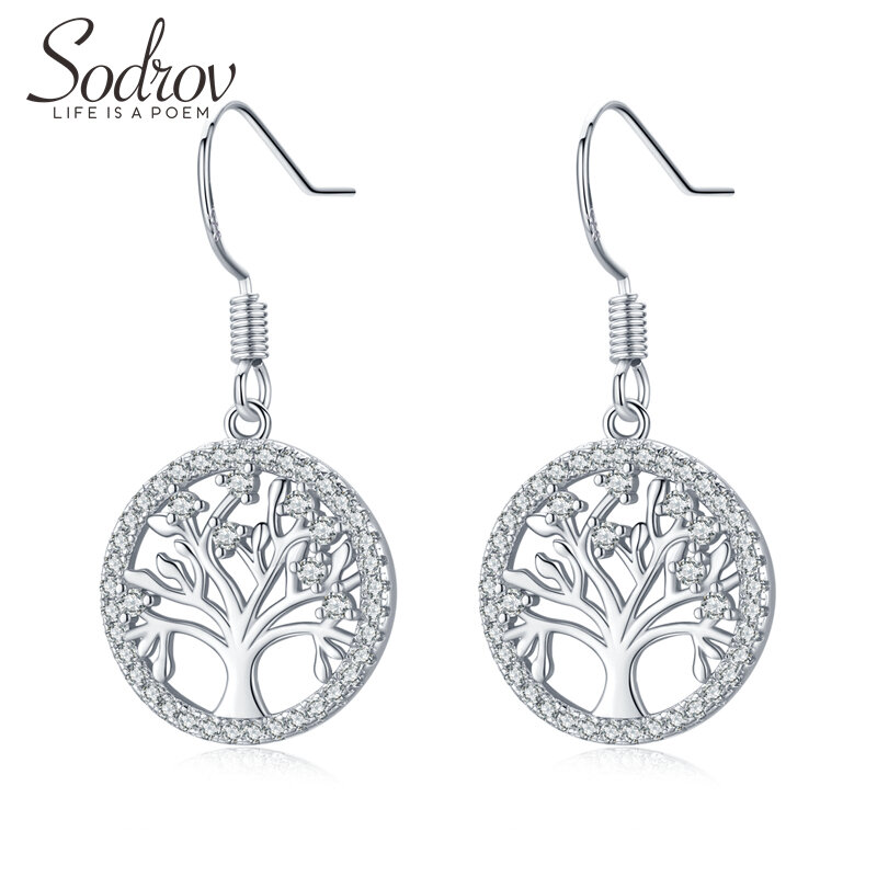 Sodrov Authentic 925 Sterling Silver DIY Life Tree Drop Earrings Ladies Nature Lucky Jewelry Lucky Energy 925 Earrings For Women