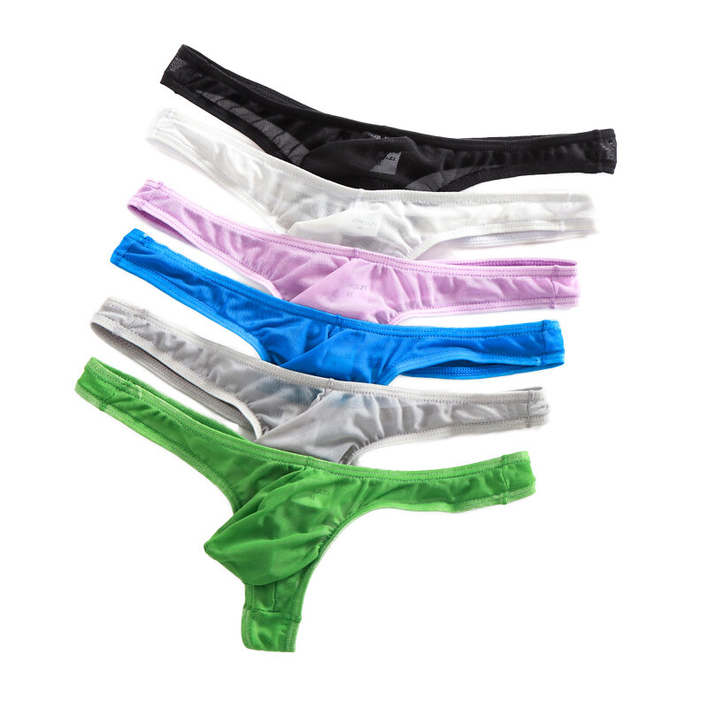 6PCS Sexy Underwear Men Thongs Low-Rise Nylon Panties Briefs Mesh Ultra Thin Thong Breathable Male Lingerie Seamless Underpants