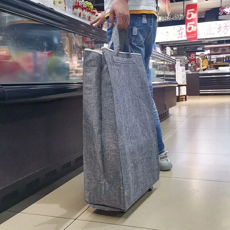 Bolsa de equipaje de almacenamiento de viaje plegable, bolso portátil de compras de supermercado de gran capacidad con polea