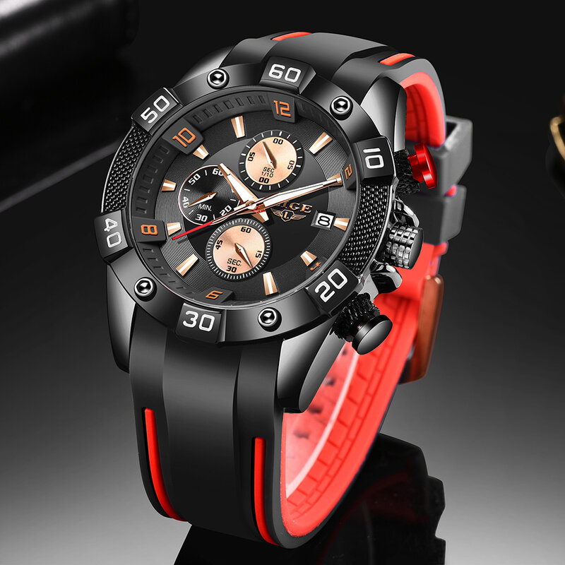 2020LIGE New Waterproof Mens Watches Top Luxury Silicone Strap Watch Men Casual Sport Quartz Watch Chronograph Relogio Masculino