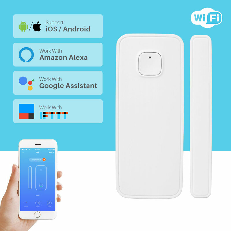 Alexa Wireless WiFi Door Alarm Window Sensor Detector Smart Home Security Door Magnetic Switch System App Control