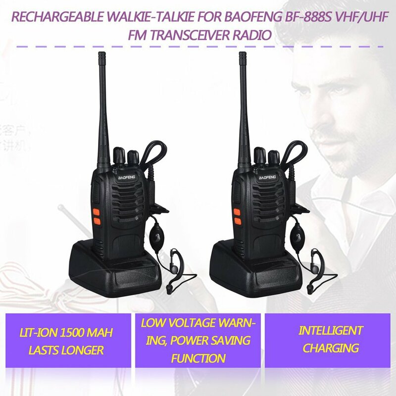Baofeng-walkie-talkie BF-888S, radio bidireccional portátil, CB, UHF, 400-520MHz, transmisor, transceptor, 5W, 2 uds.
