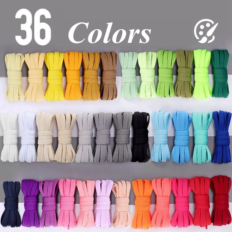 Cordones planos para Zapatillas de deporte, Cordones de tela para zapatos clásicos, suaves, 36 colores, 1 par