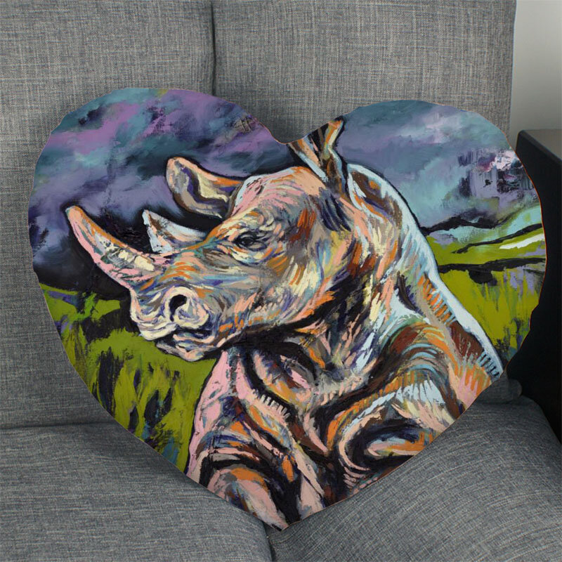 Hot Sale Custom Rhino Animal Art Paingting Heart Shape Pillow Covers Bedding Comfortable Cushion/High Quality Pillow Cases
