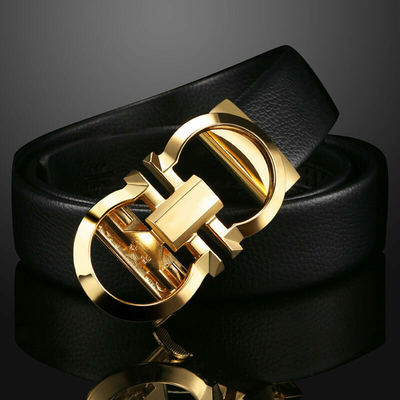 Cinturón de cuero genuino para hombre, correa de piel de vaca, cinturones de alta calidad para hombre, hebilla automática de aleación, cinturón dorado a la moda