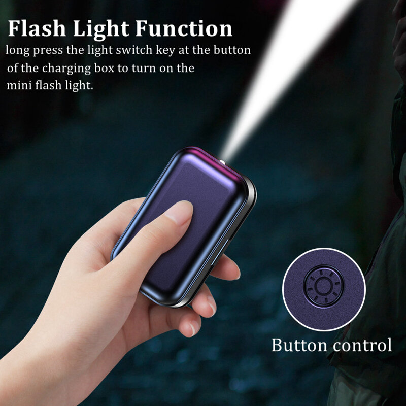 Bluetooth Hoofdtelefoon Tws 5.1 Draadloze Koptelefoon Ruisonderdrukkende 9D Muziek Oordopjes Met Motion Mini Zaklamp 2000Mahcharging Case