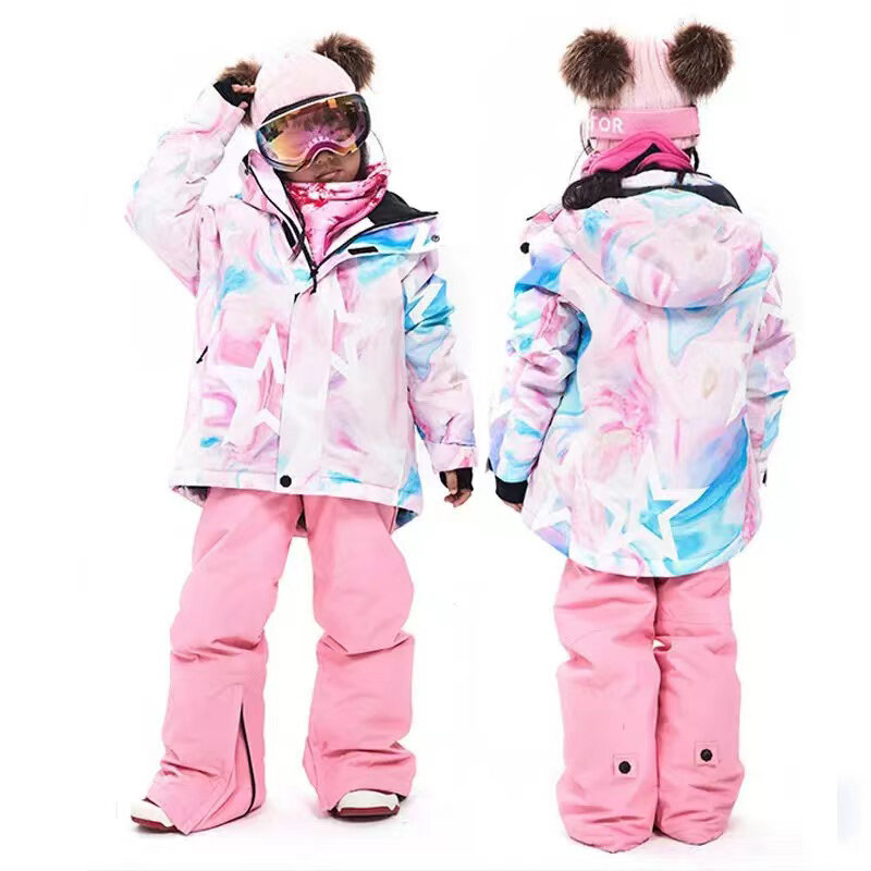 Conjuntos de esquí para niños, chaqueta de esquí impermeable a prueba de viento para exteriores, cálido, con capucha, trajes deportivos de Snowboard