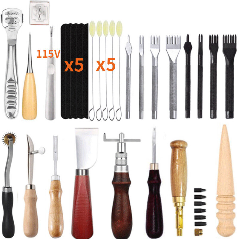 Leather Craft Tool Set Hand Sewing Stitching Punch Carving Work Saddle Set Accessories DIY Tool Set Craft Tools Que Es