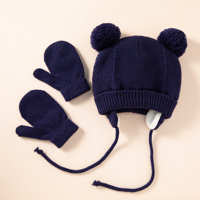 Зимние Детские теплые Вязаные Шапка и перчатки для защиты ушей комплекты в европейском и американском стиле однотонные косички для детей