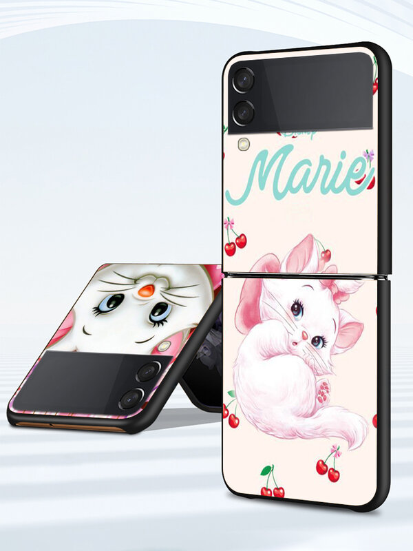 Coque de téléphone Disney Marie Cat, étui noir antichoc pour Samsung Galaxy Z Flip 3 5G