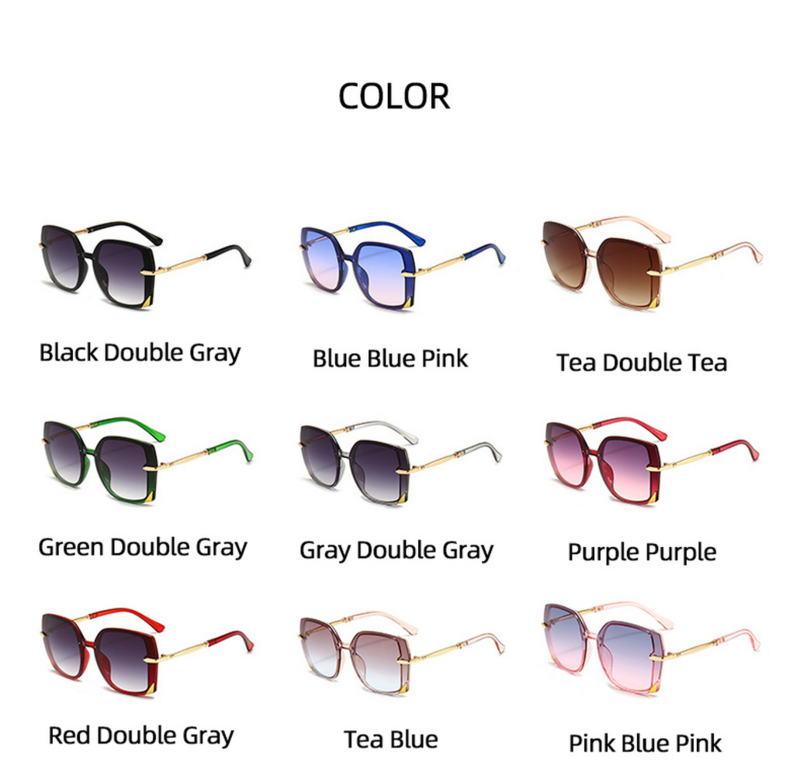 Gafas de sol cuadradas con gradiente de doble Color para mujer, lentes de sol cuadradas de gran tamaño, de lujo, con montura de Metal de diseño Vintage, 2021