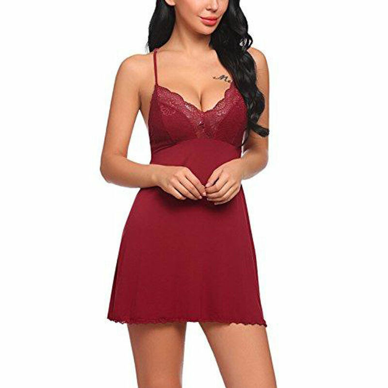 Sexy Lingerie Women Nightgowns Lace Sleep Wear Nightdress Straps Deep V Neck Hot Erotic Robe Nightie Gown Night Dresses