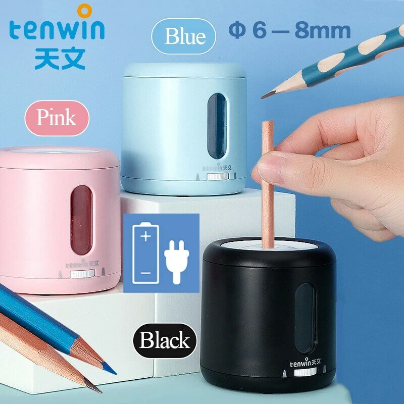 Tenwin-afilador de lápices eléctrico 8035, batería de espesor ajustable/potencia enchufable, sacapuntas automático para lápices de 6-8mm