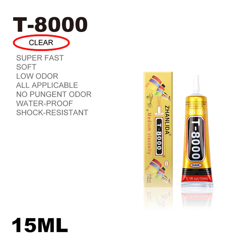 15ML T-8000 Perhiasan Berperekat Industri Multifungsi Kerajinan Berlian Buatan dan Gel Kuku T8000 Diy Bingkai Ponsel Lem Kaca Layar Tetap