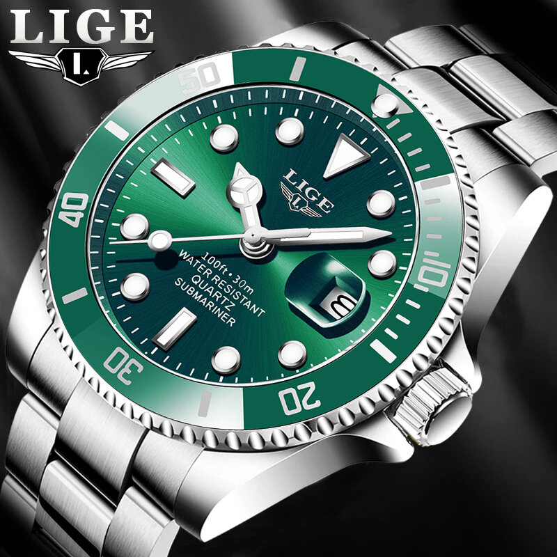 2020 LIGE Mens 시계 인기 브랜드 럭셔리 패션 비즈니스 시계 남성 스테인레스 스틸 방수 손목 시계 Relogio Masculino + Box