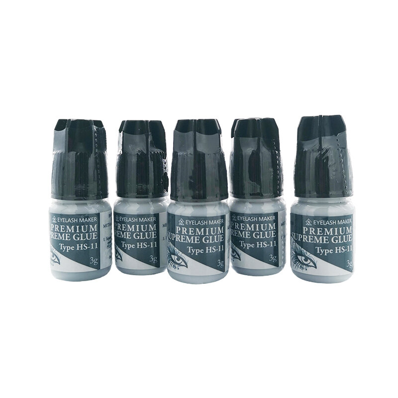 Cola para extensão de cílios 5 garrafas, cola suprema coreana HS-11 3g, ferramenta cosmética adesiva para maquiagem, baixo odor, ferramentas de extensão de cílios