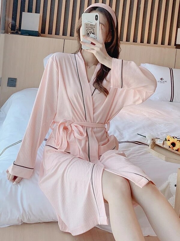 Pajamas Women Spring and Autumn Thin Long Sleeved Cotton Sexy Nightgown Bathrobe Summer Lovely Net Red Nightdress White