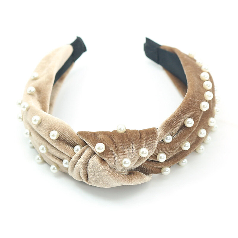 MueRaa moda velluto perle castone fascia per capelli per donna ragazze fascia tinta unita croce accessori per capelli copricapo Hairhoop