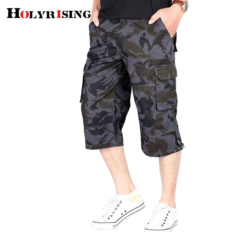 Holyrising-pantalones cortos de verano para hombre, shorts de camuflaje con múltiples bolsillos, tácticos de carga, 18759-5