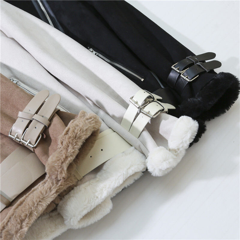 Vestes d'hiver en daim pour femmes, veste décontractée en fausse fourrure de lapin avec ceintures, manteau épais et chaud en laine d'agneau, coupe-vent de moto surdimensionné