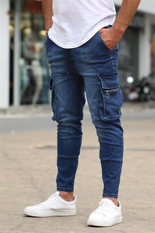Calça jeans cargo masculina, skinny, sexy, fashion, stretch, jeans lápis, calças compridas masculinas, 2021