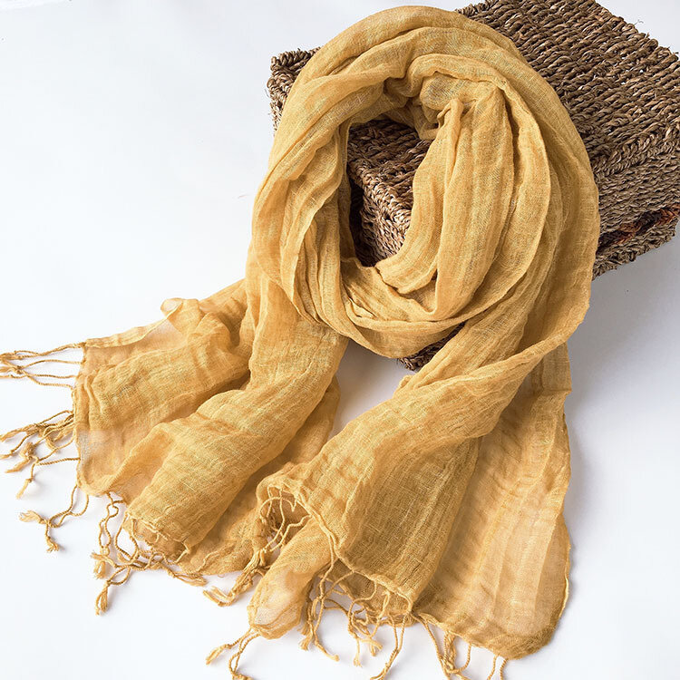 Sciarpa in lino di cotone pieghettato Vintage primavera e autunno donna stile sottile scialle traspirante temperamento Versatile nuova seta
