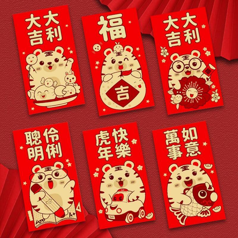 6 pçs/set 2022 efeito 3d bolso vermelho bênção festivo toque papel auspicioso sorte dinheiro saco para o ano novo primavera festival hongbao