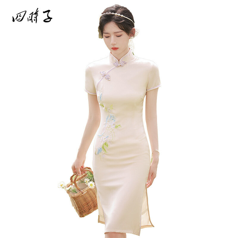 Chińska sukienka Qipao ślubna sukienka wróżki Cheongsam młoda sukienka Retro szczupła Temperament spódnica Cheongsam