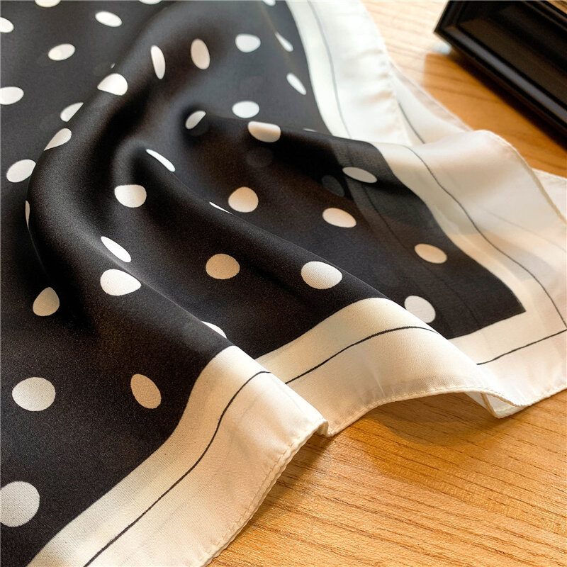 Elegante dot print magro cachecol para mulher vintage cetim seda neckerchief wirst wrap xales senhoras pescoço gravata bandana foulard 2021