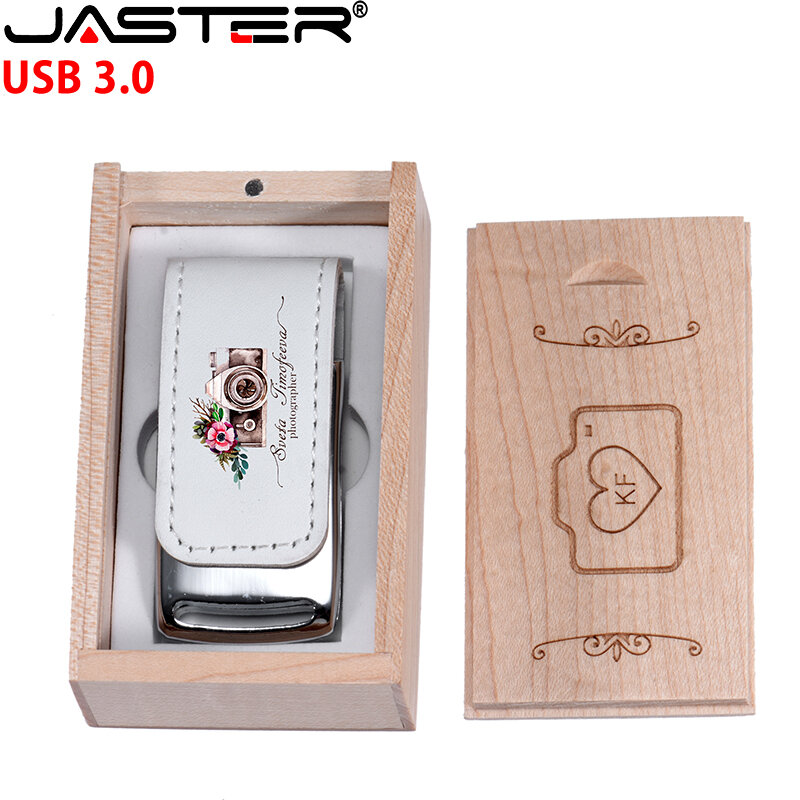Unidad flash usb 3,0 de alta velocidad, pendrive de cuero con logotipo personalizado gratis, 128GB, 64GB, 32GB, caja de regalo de boda