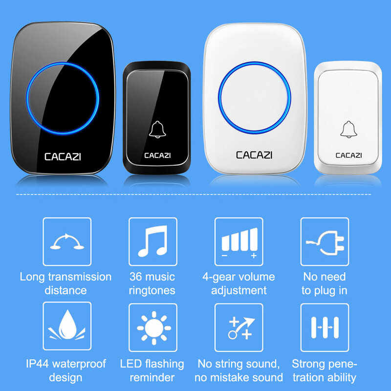 Waterproof Wireless Doorbell Smart Home Battery Powered with 36 Kinds of Music 300M Remote Home Wireless Doorbell Receiver Bell