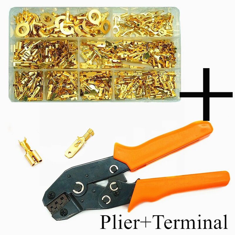 Surtido de conectores de terminales de crimpado, Kit de herramientas de crimpado para altavoces de coche, de latón dorado, 450/2,8/4,8mm, 6,3 Uds.
