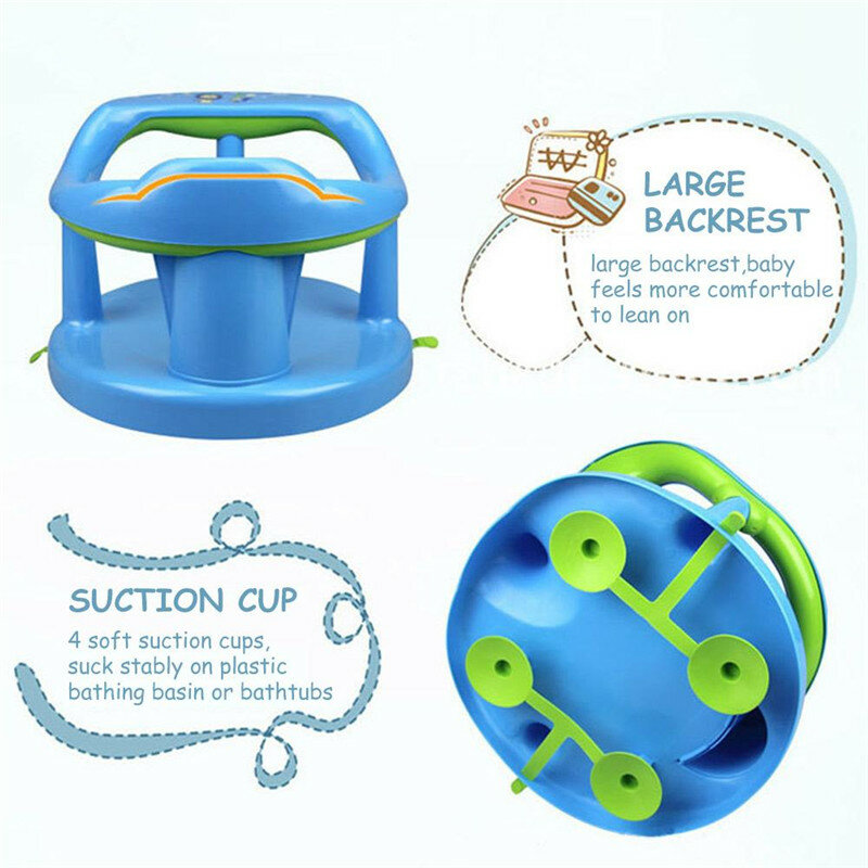 Assento de banho do bebê cadeira de sucção anti-deslizamento borda redonda braço seguro encosto fácil instalar remoção cadeira de banheira