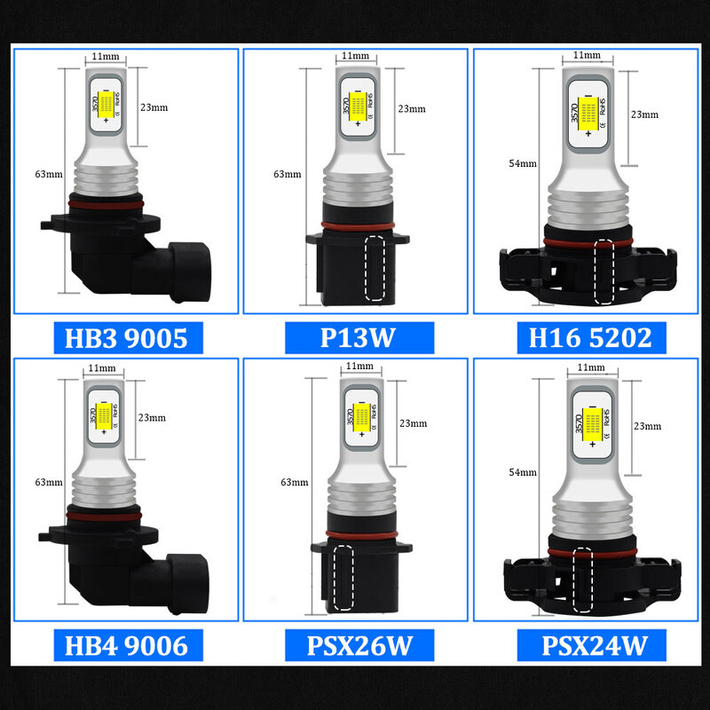 Lampe antibrouillard DRL H8 H11 H7 H1 H3 LED PS19w 5202 H16 9006 HB4 HB3 P13W PSX24W PSX26W h27W/1 h27W/2 880 881 h27w2 LED