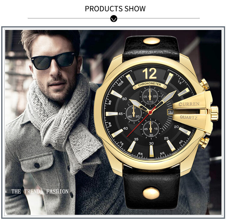 Curren relógio masculino de quartzo relógios de pulso masculino marca de luxo reloj hombres com calendário 8176