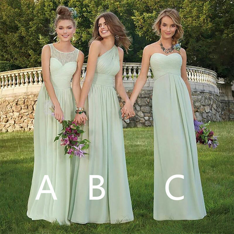 2021 간단한 녹색 들러리 드레스 긴 로브 드 Soirée 드 Mariage 불일치 쉬폰 저렴한 웨딩 파티 드레스 맞춤 제작