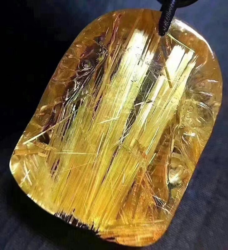 Collier avec pendentif en Quartz rutilé pour homme et femme, bijou brésilien en or naturel véritable, pierre de richesse, 38x28x15mm, AAAAAAA