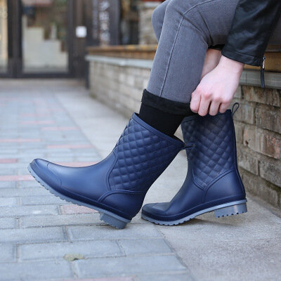 YEINSHAARS Women's Solid Color High Rainboots Waterproof Water Shoes Wellies Non-Slip PVC Rain Boots Woman