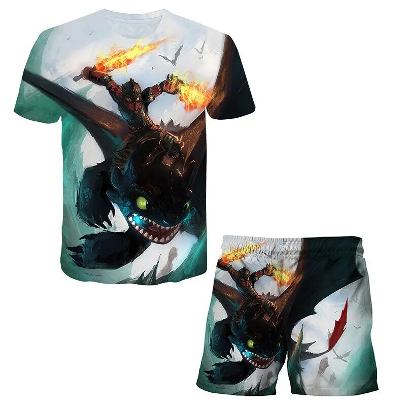 Conjunto de camiseta y pantalones con estampado de dragón en 3D para niños, en 3D Camiseta con estampado de dragón, ropa de Anime